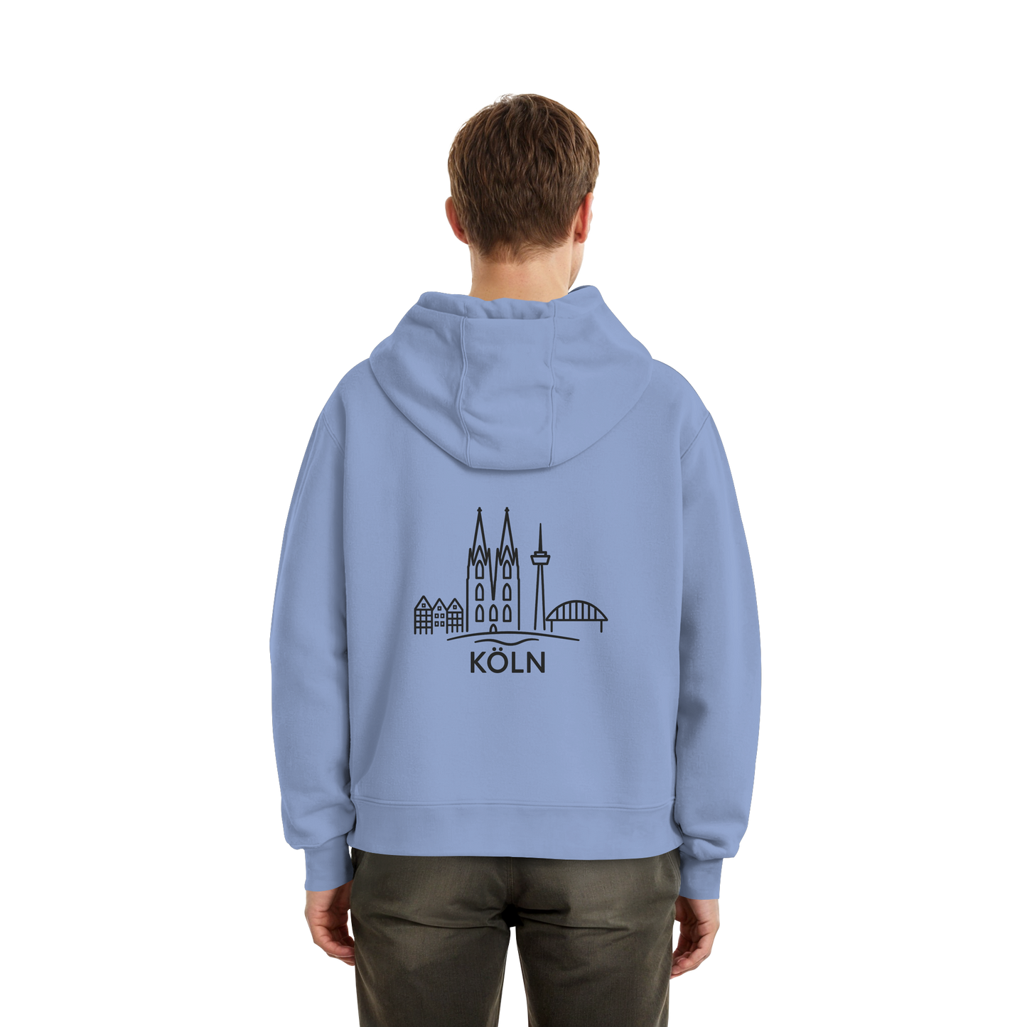 Köln Skyline (großer Druck auf dem Rücken) - Fluffy Boxcut Hoodie