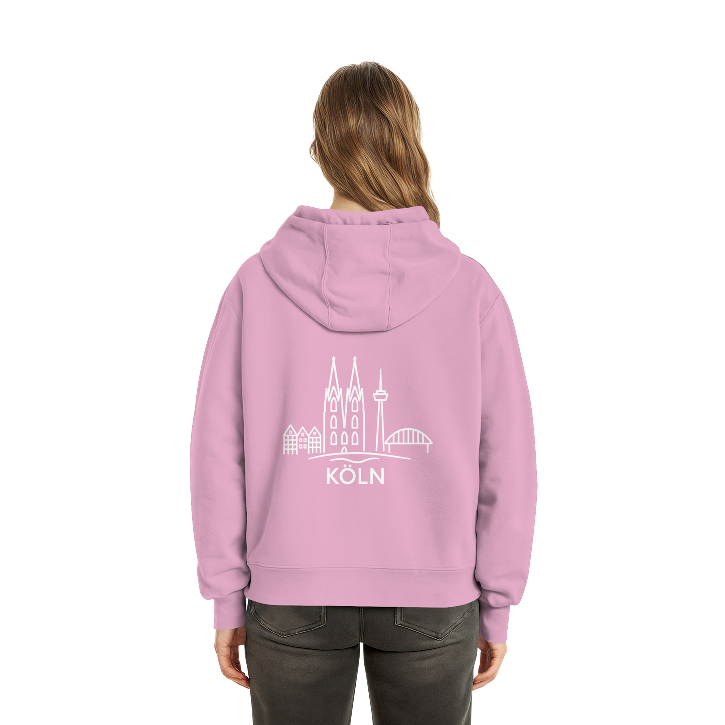 Köln Skyline (großer Druck auf dem Rücken) - Fluffy Boxcut Hoodie