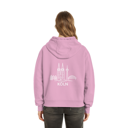 Köln Skyline (großer Druck auf dem Rücken) - Fluffy Boxcut Hoodie