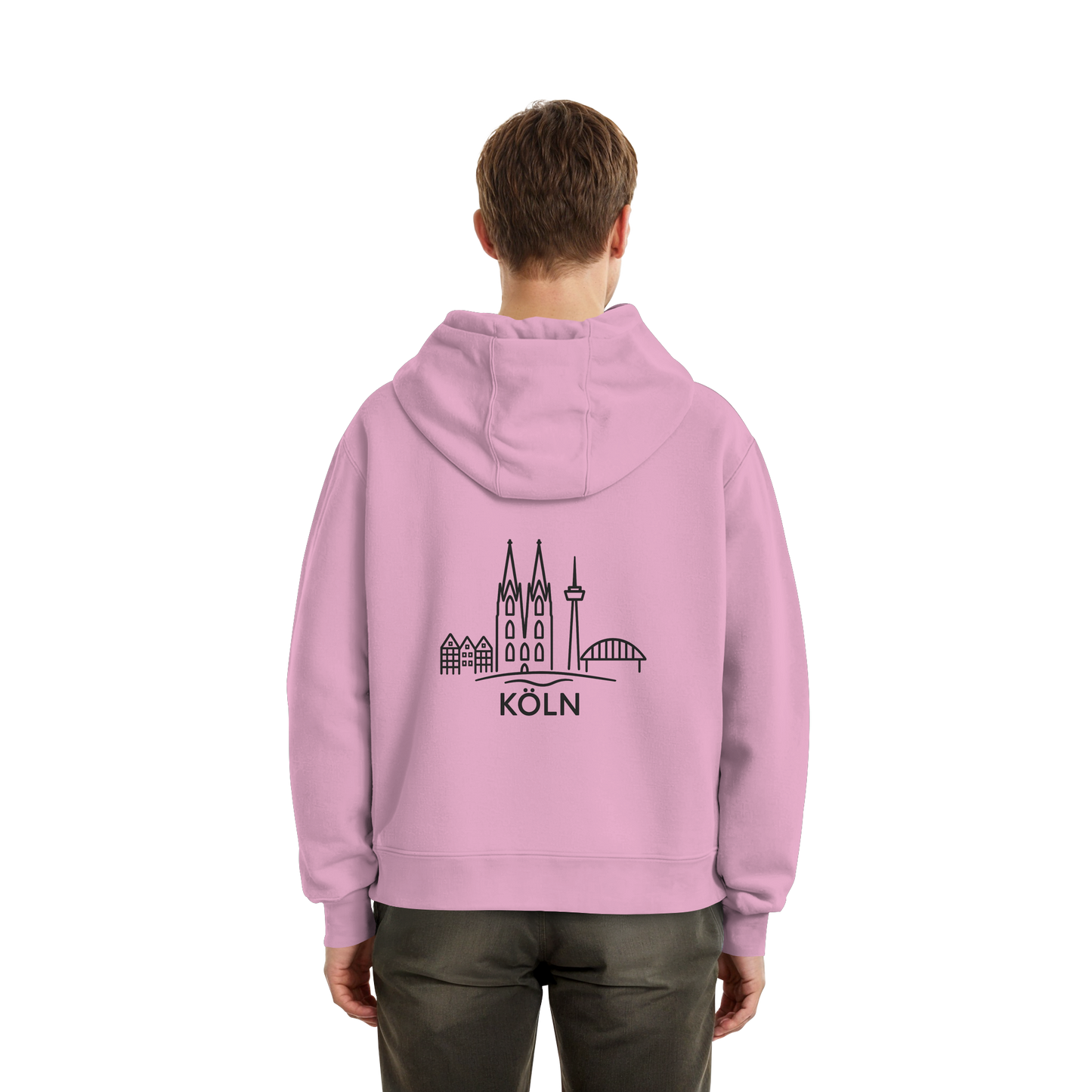 Köln Skyline (großer Druck auf dem Rücken) - Fluffy Boxcut Hoodie