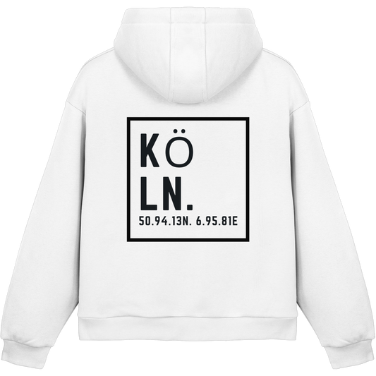 Köln Koordinaten (großer Druck auf dem Rücken) - Fluffy Boxcut Hoodie