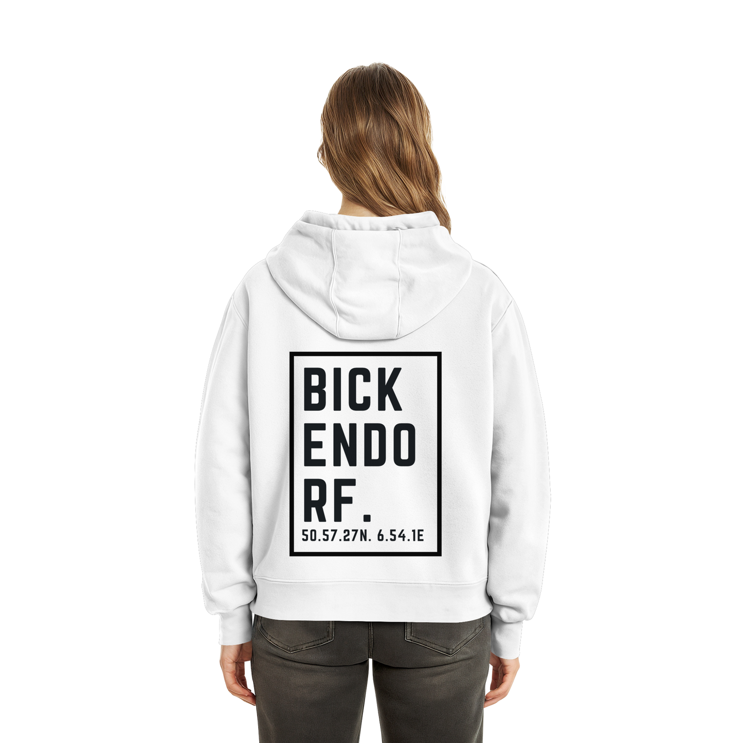 Bickendorf Koordinaten (großer Druck auf dem Rücken) - Fluffy Boxcut Hoodie