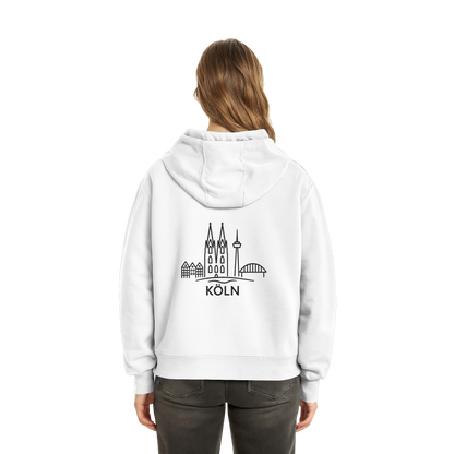 Köln Skyline (großer Druck auf dem Rücken) - Fluffy Boxcut Hoodie