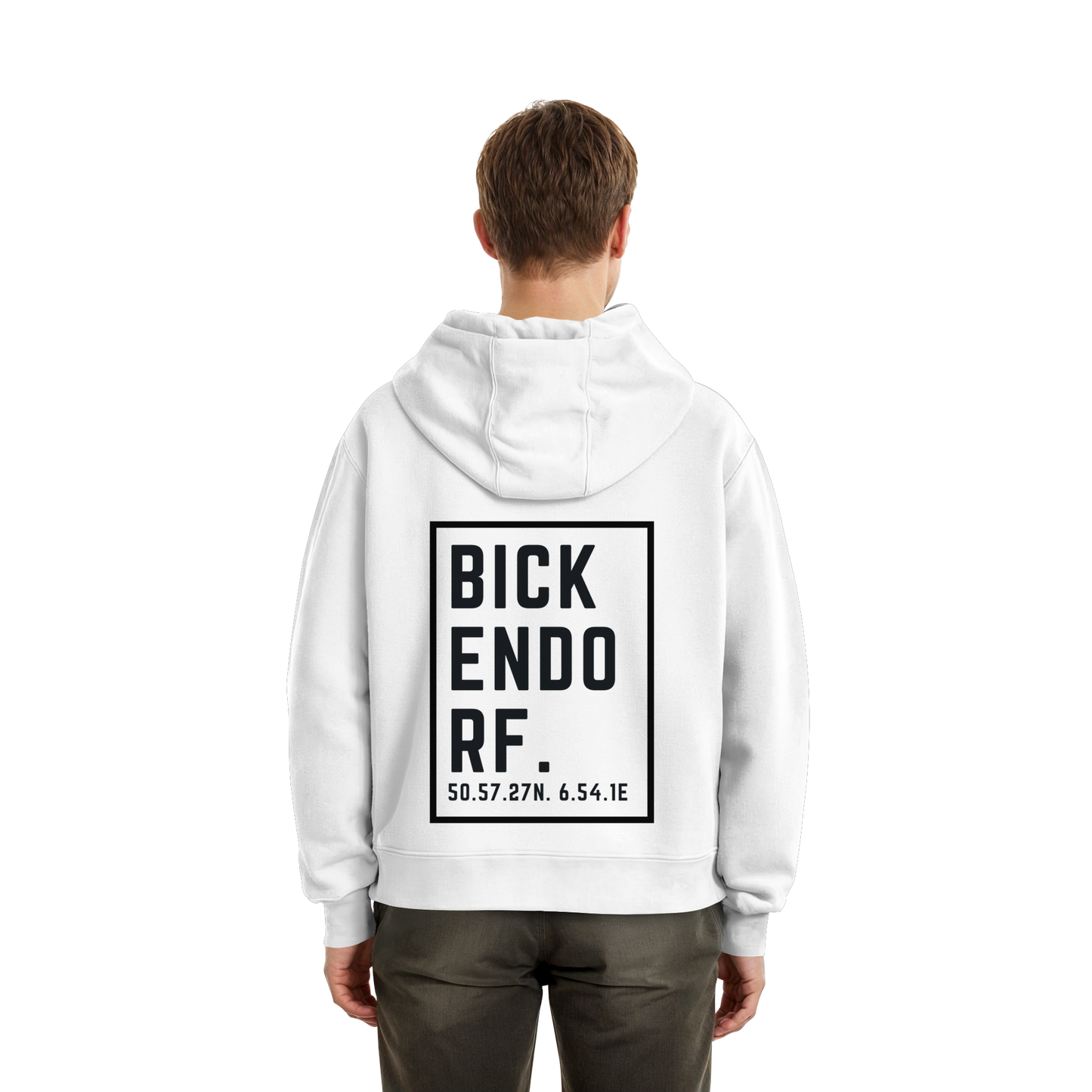 Bickendorf Koordinaten (großer Druck auf dem Rücken) - Fluffy Boxcut Hoodie