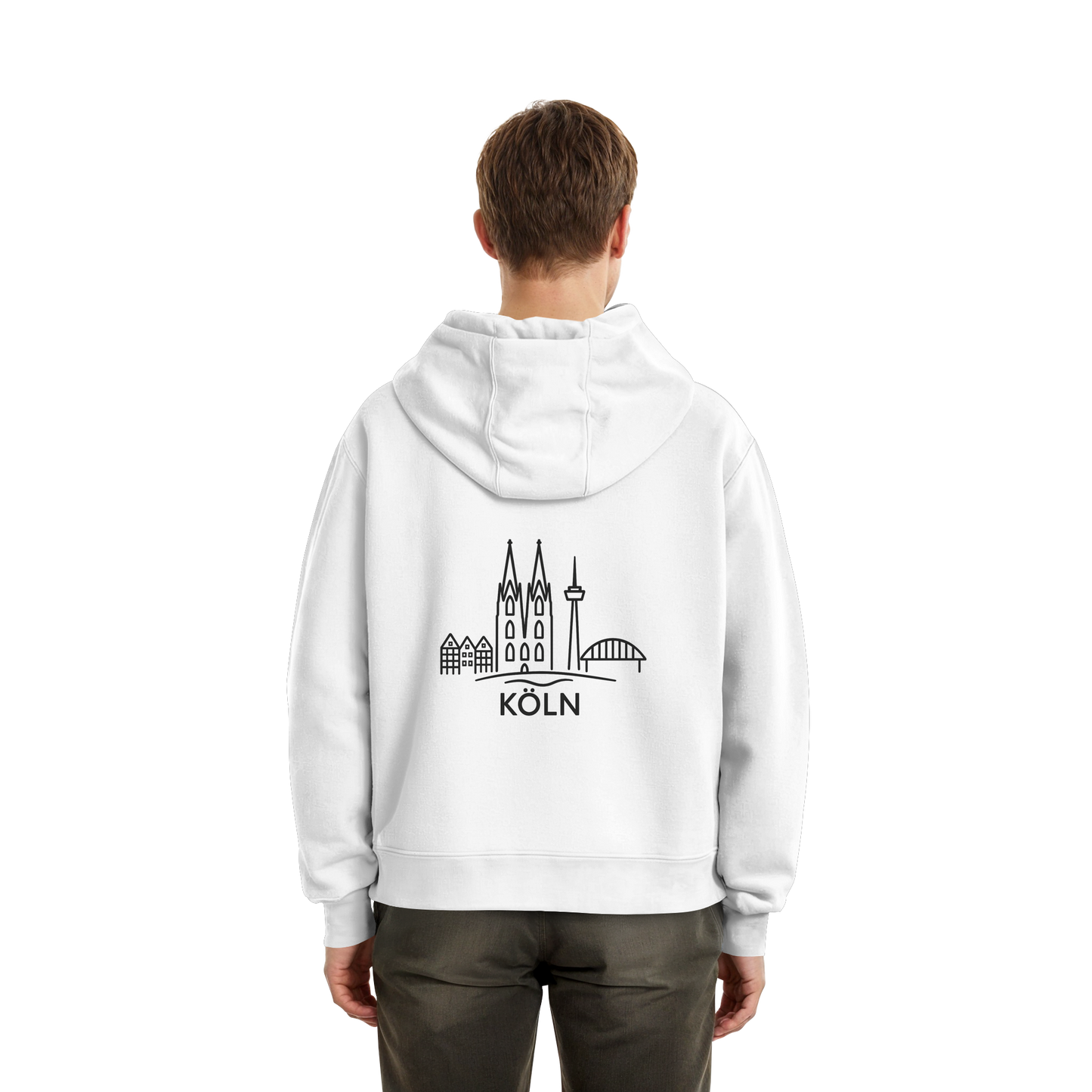 Köln Skyline (großer Druck auf dem Rücken) - Fluffy Boxcut Hoodie