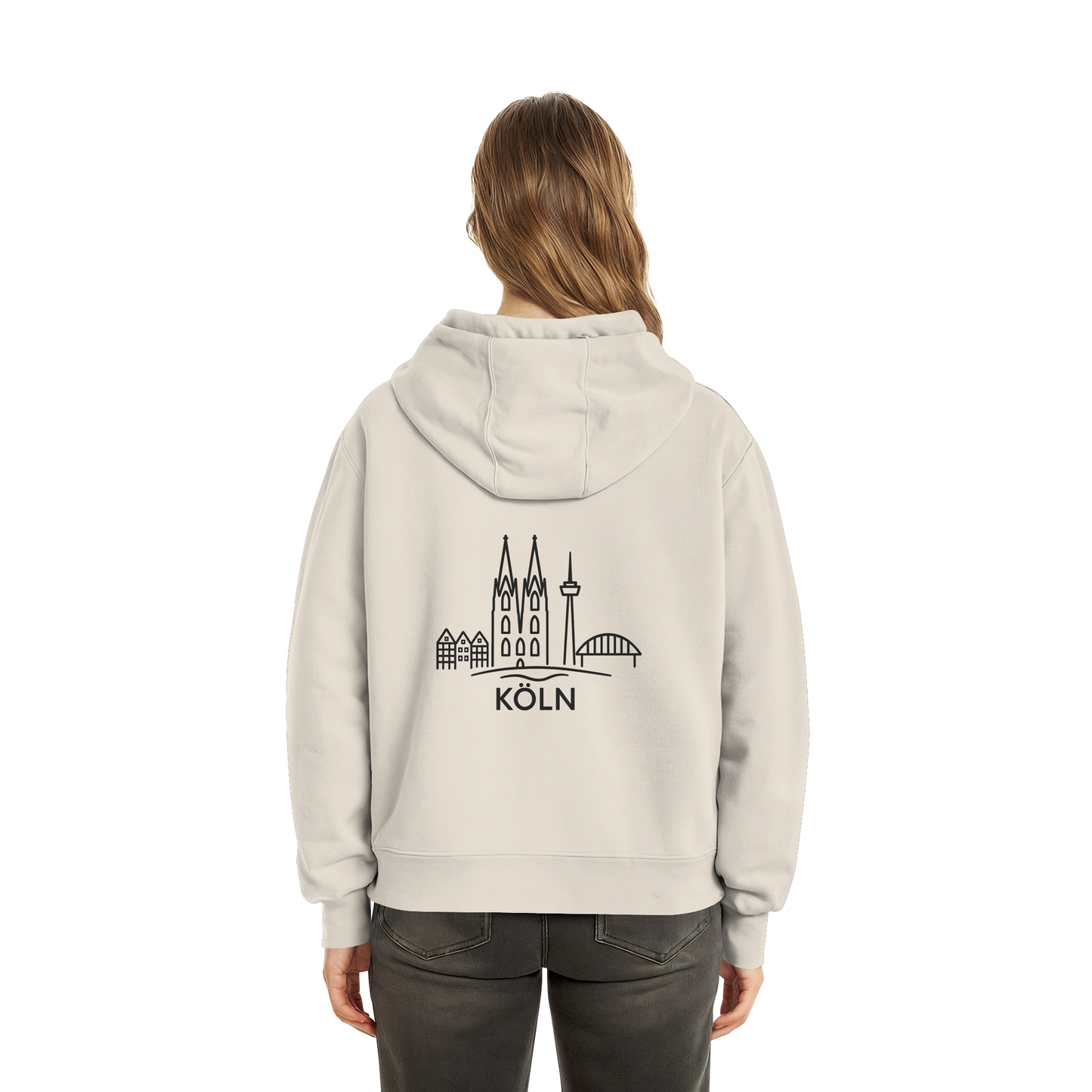 Köln Skyline (großer Druck auf dem Rücken) - Fluffy Boxcut Hoodie