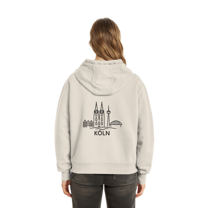Köln Skyline (großer Druck auf dem Rücken) - Fluffy Boxcut Hoodie