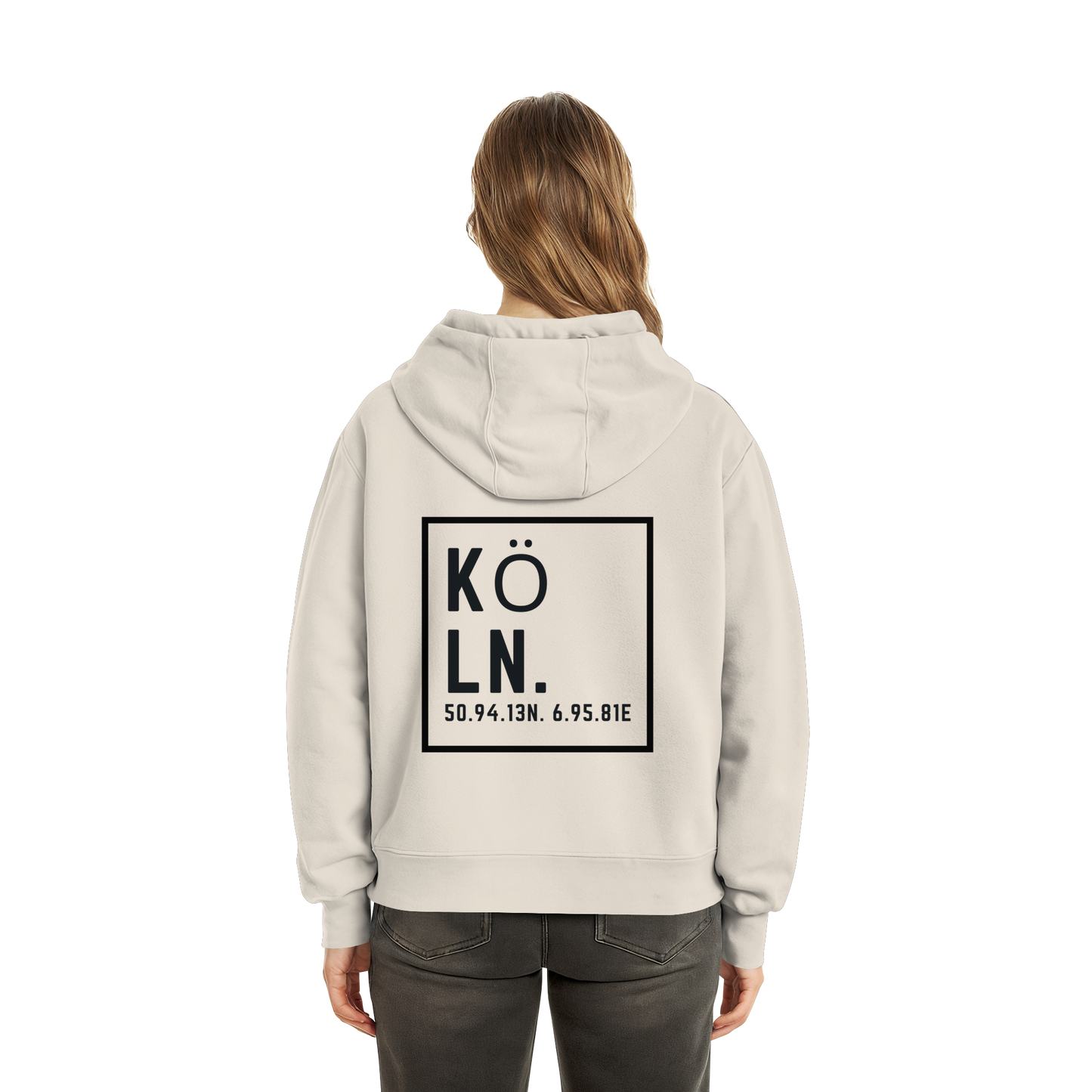 Köln Koordinaten (großer Druck auf dem Rücken) - Fluffy Boxcut Hoodie