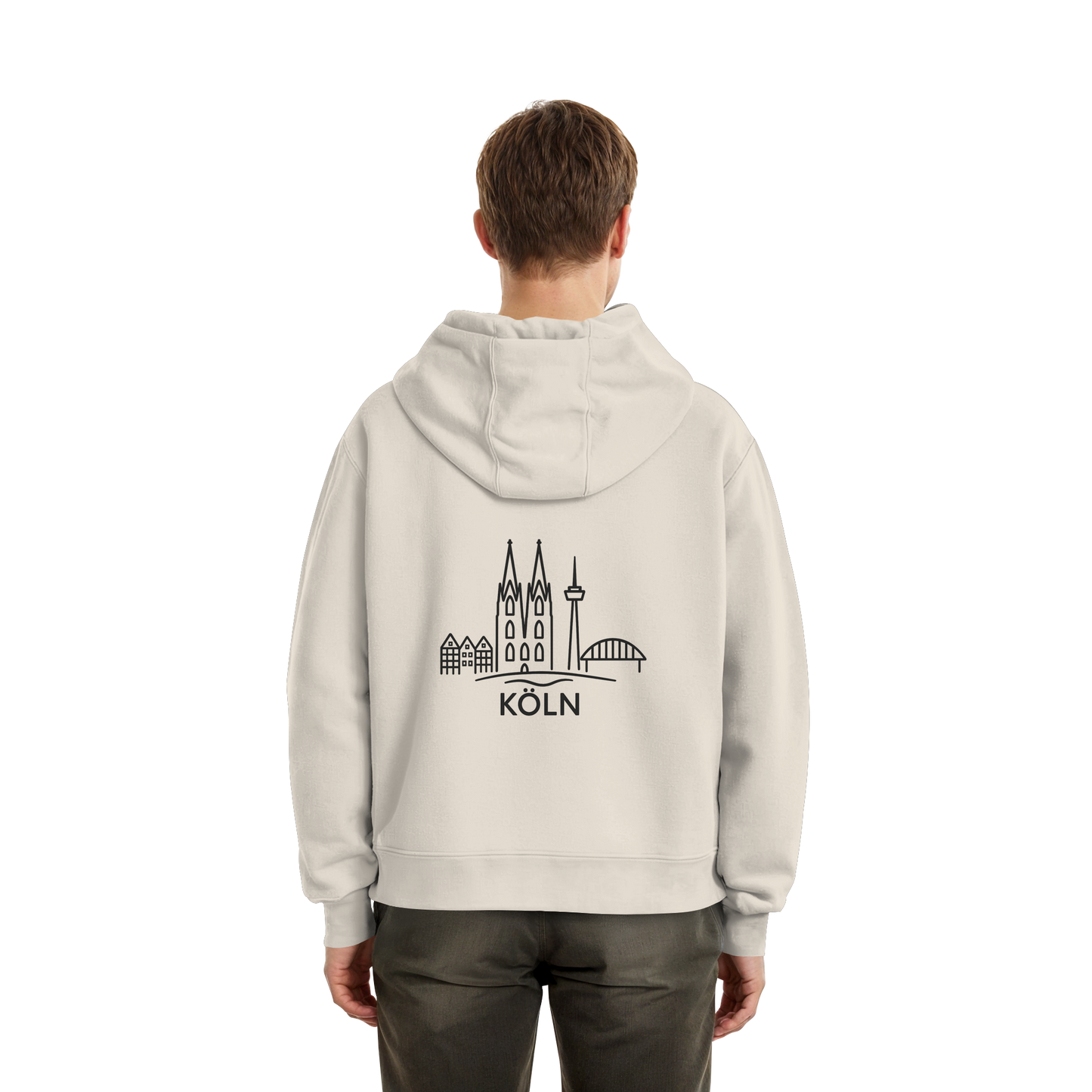 Köln Skyline (großer Druck auf dem Rücken) - Fluffy Boxcut Hoodie