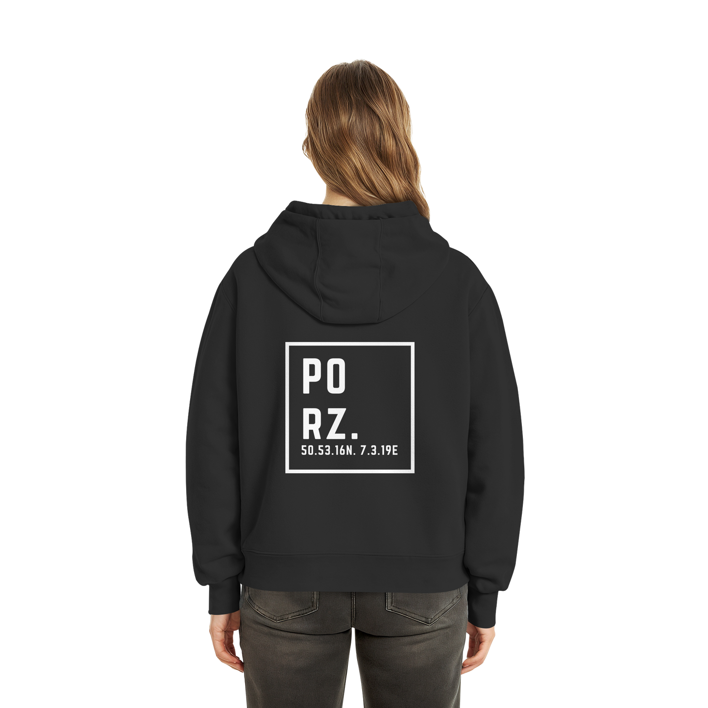Porz Koordinaten (großer Druck Rücken) - Fluffy Boxcut Zipper
