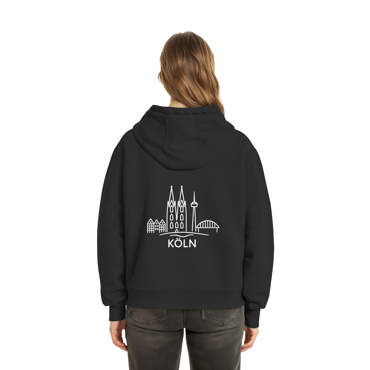 Köln Skyline (großer Druck auf dem Rücken) - Fluffy Boxcut Zipper