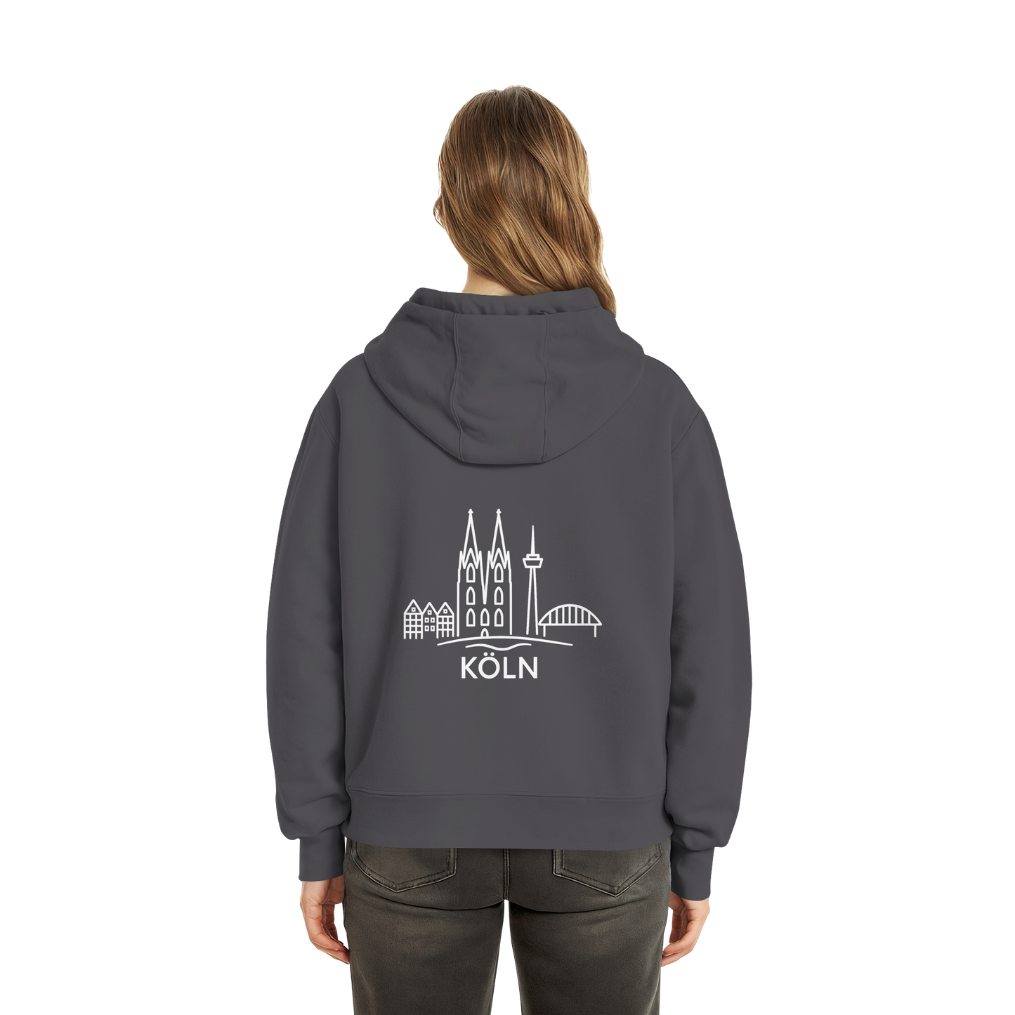 Köln Skyline (großer Druck auf dem Rücken) - Fluffy Boxcut Zipper