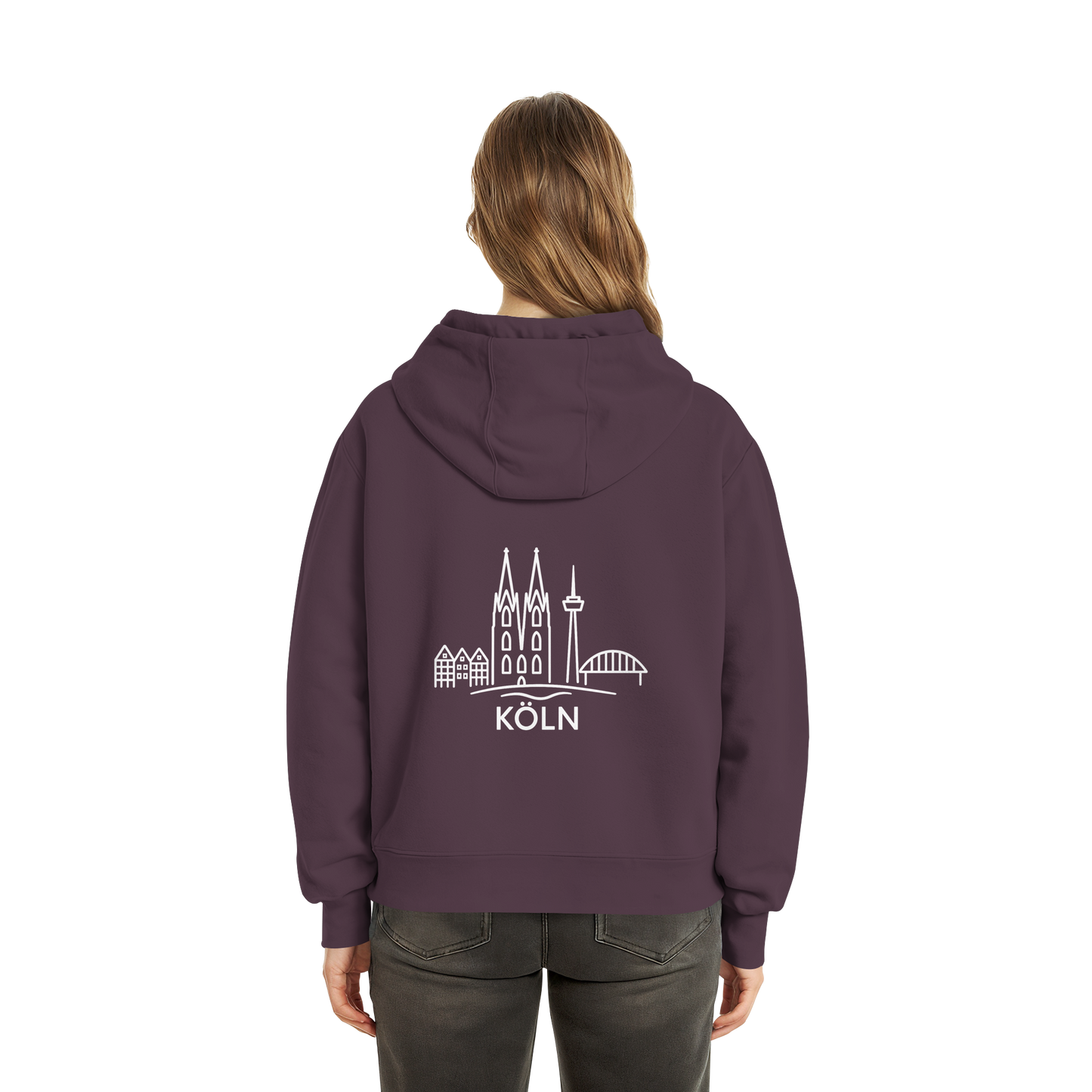 Köln Skyline (großer Druck auf dem Rücken) - Fluffy Boxcut Zipper