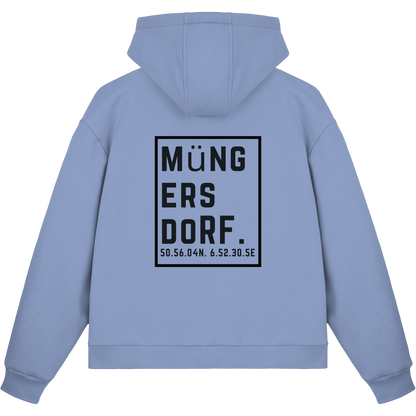 Müngersdorf Koordinaten (großer Druck auf dem Rücken) - Fluffy Boxcut Zipper