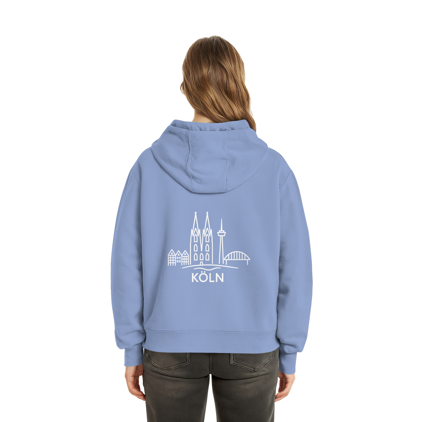 Köln Skyline (großer Druck auf dem Rücken) - Fluffy Boxcut Zipper