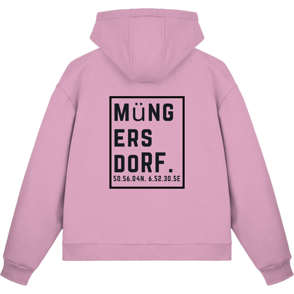 Müngersdorf Koordinaten (großer Druck auf dem Rücken) - Fluffy Boxcut Zipper