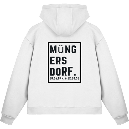 Müngersdorf Koordinaten (großer Druck auf dem Rücken) - Fluffy Boxcut Zipper