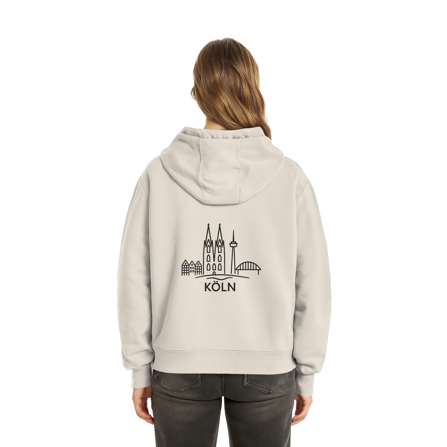 Köln Skyline (großer Druck auf dem Rücken) - Fluffy Boxcut Zipper