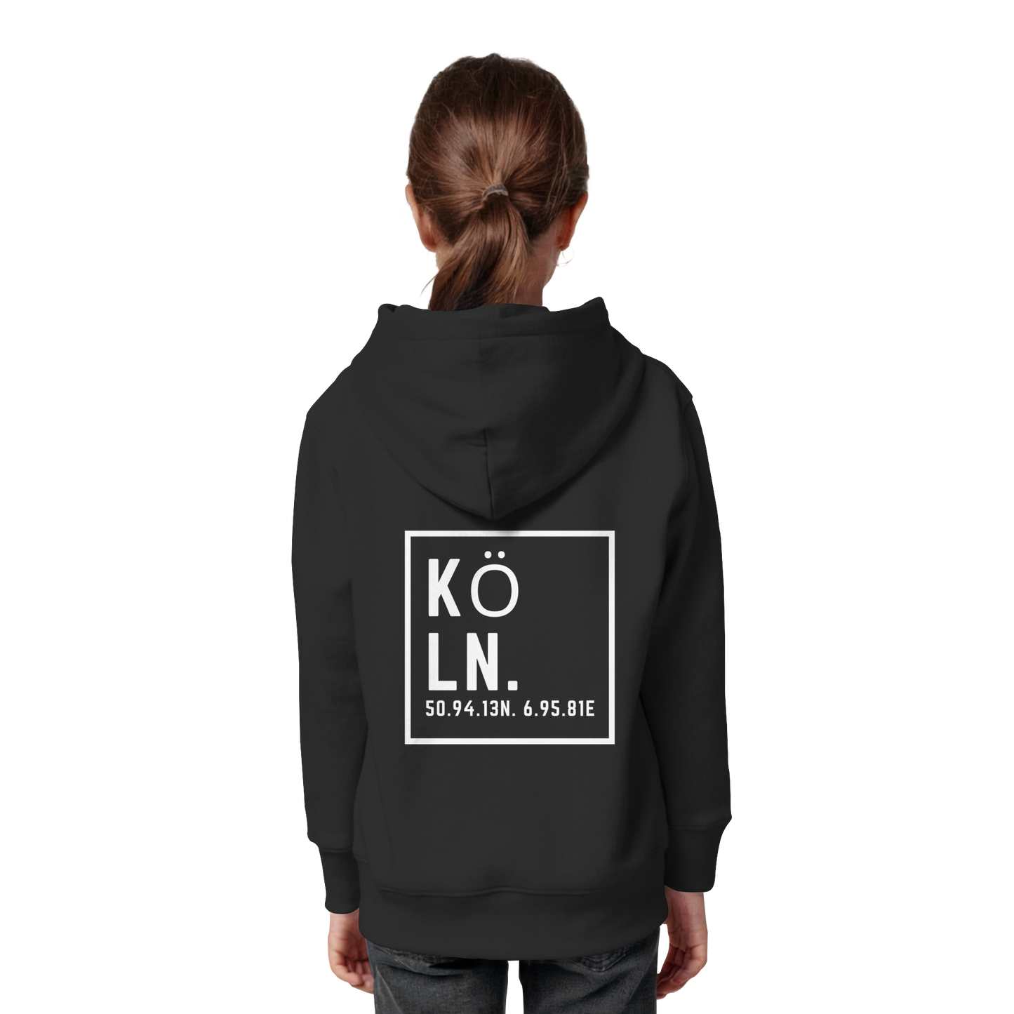 Köln Koordinaten (großer Druck auf dem Rücken) - Kids Organic Hoodie