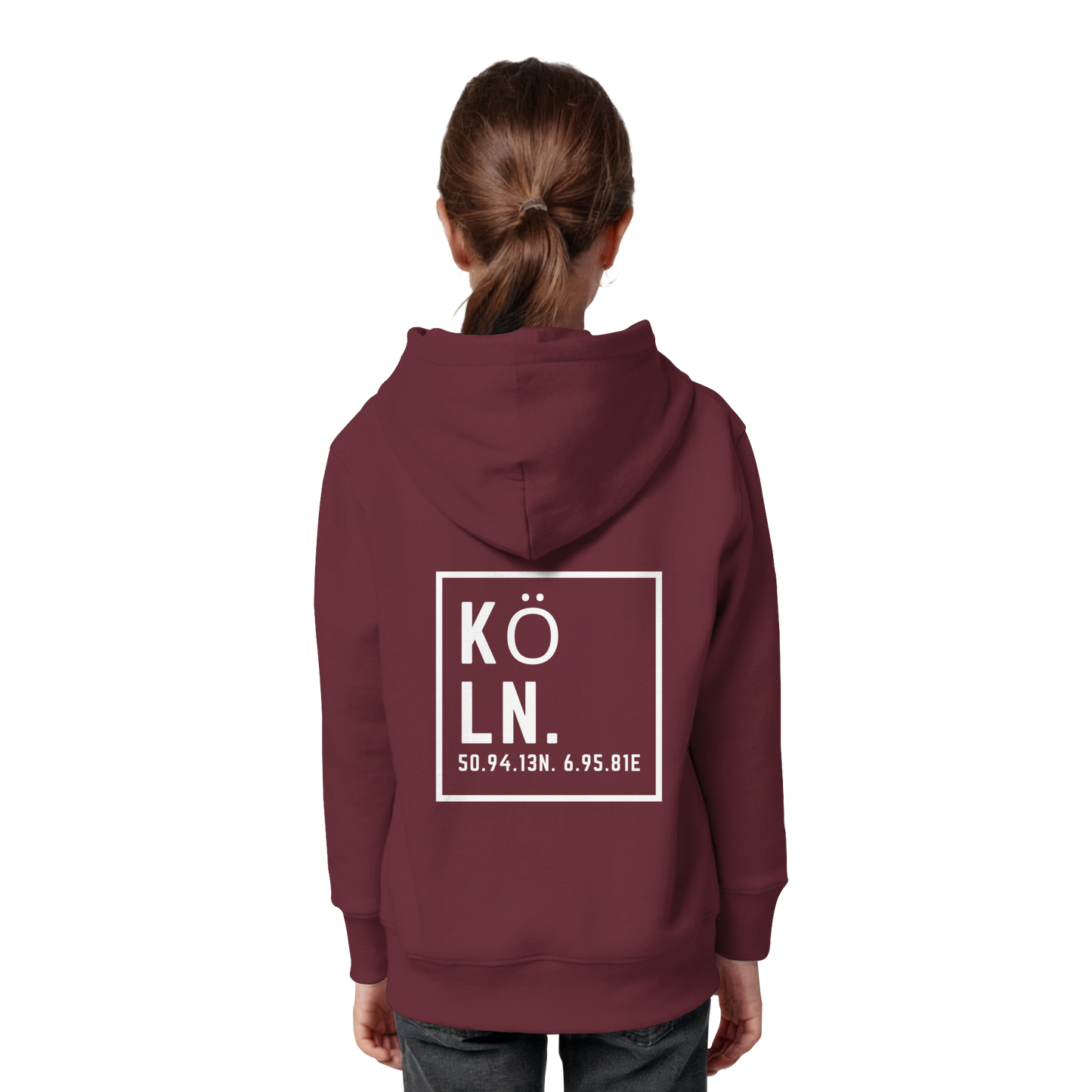 Köln Koordinaten (großer Druck auf dem Rücken) - Kids Organic Hoodie