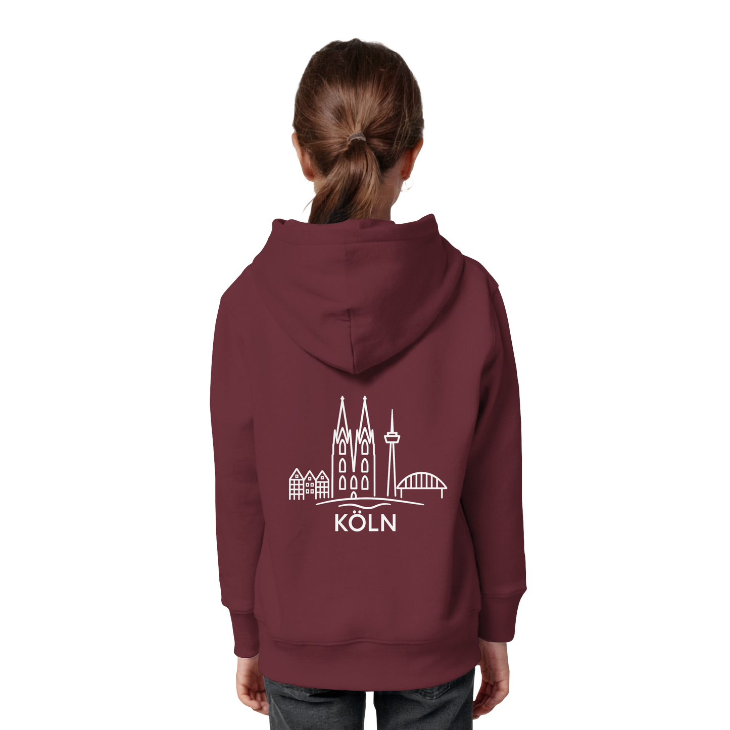 Köln Skyline (großer Druck auf dem Rücken) - Kids Organic Hoodie