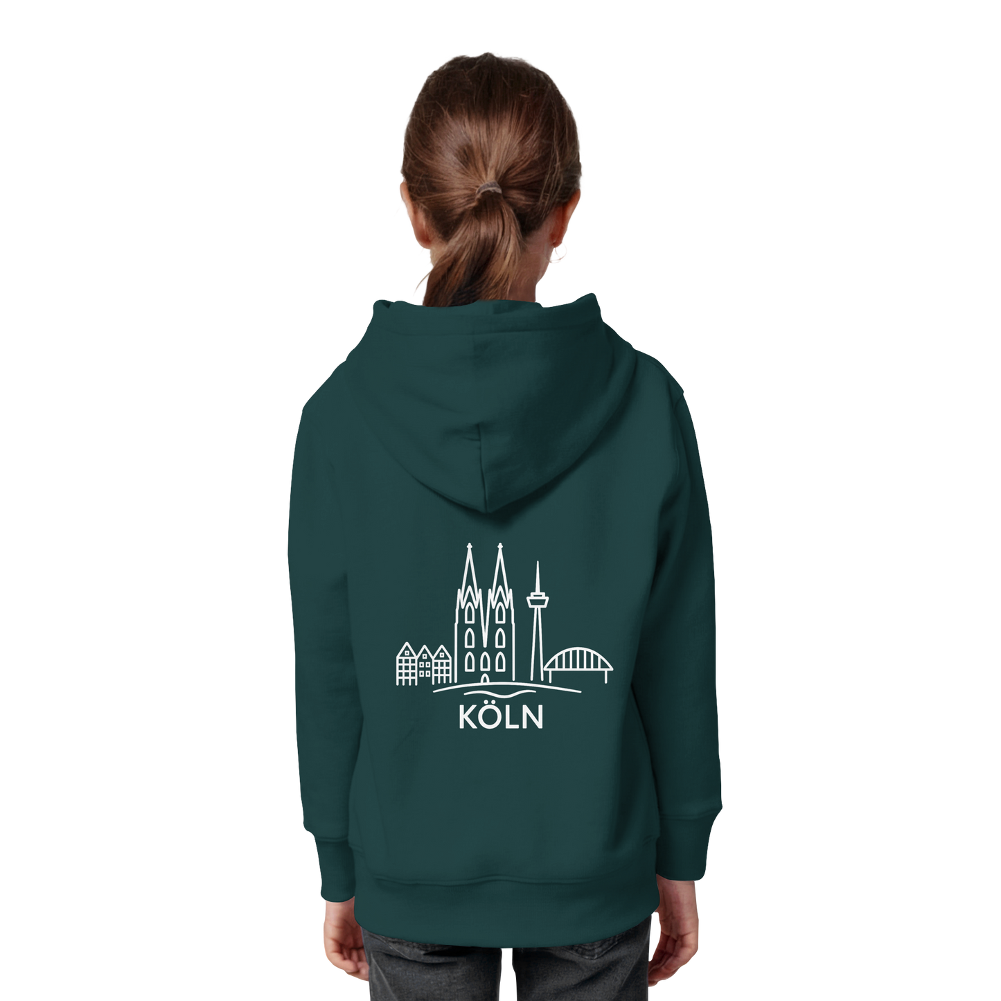 Köln Skyline (großer Druck auf dem Rücken) - Kids Organic Hoodie
