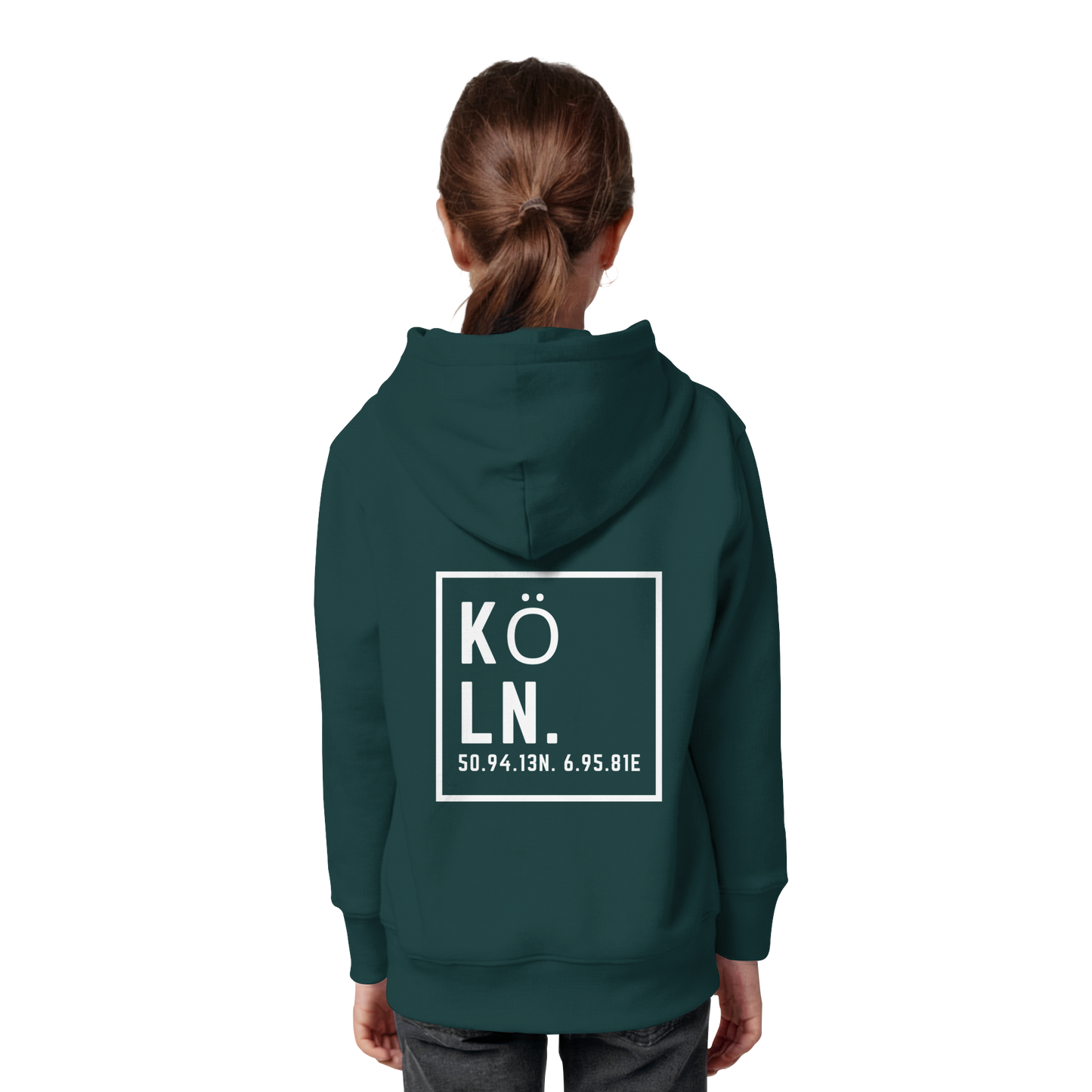 Köln Koordinaten (großer Druck auf dem Rücken) - Kids Organic Hoodie