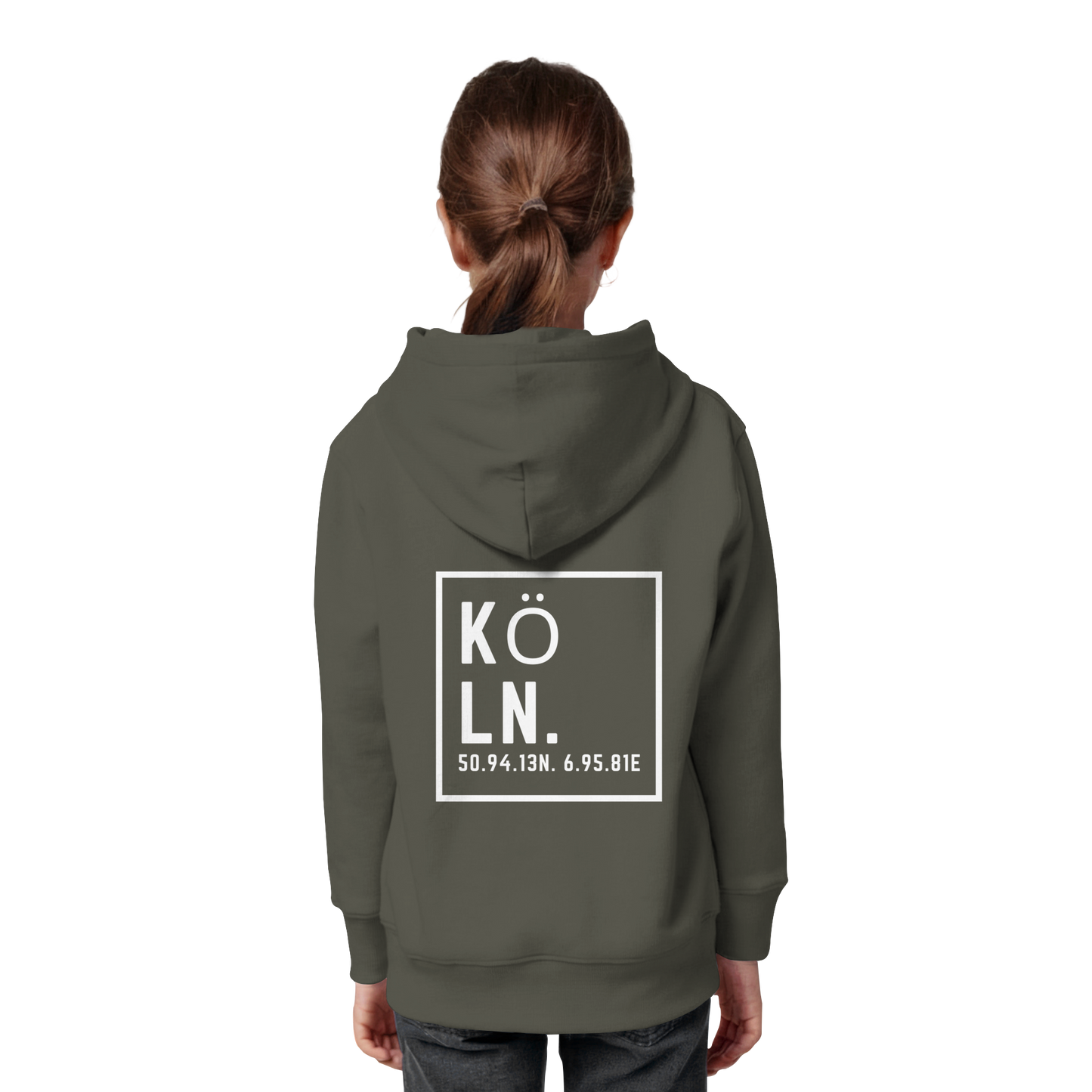 Köln Koordinaten (großer Druck auf dem Rücken) - Kids Organic Hoodie