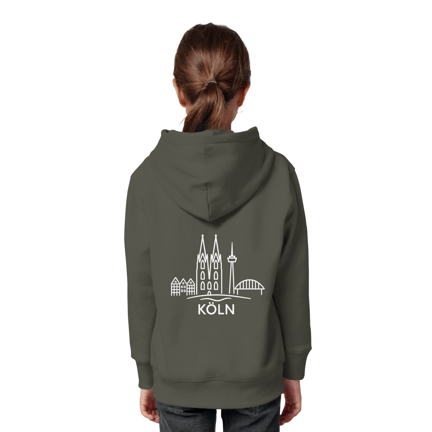 Köln Skyline (großer Druck auf dem Rücken) - Kids Organic Hoodie