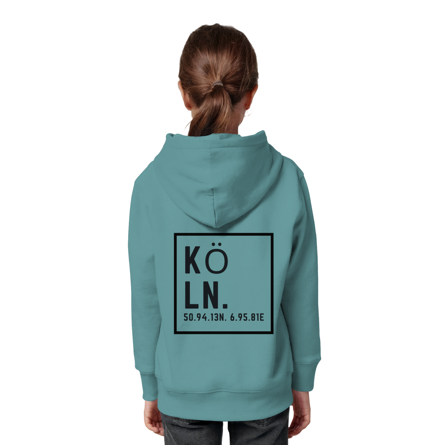 Köln Koordinaten (großer Druck auf dem Rücken) - Kids Organic Hoodie