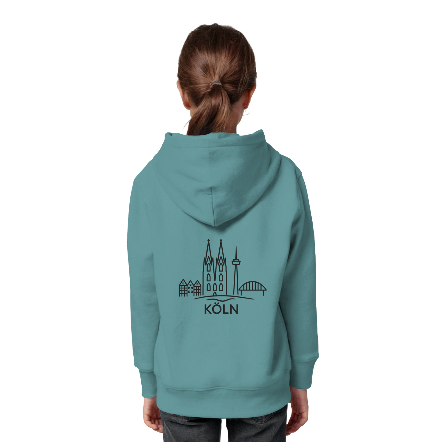 Köln Skyline (großer Druck auf dem Rücken) - Kids Organic Hoodie