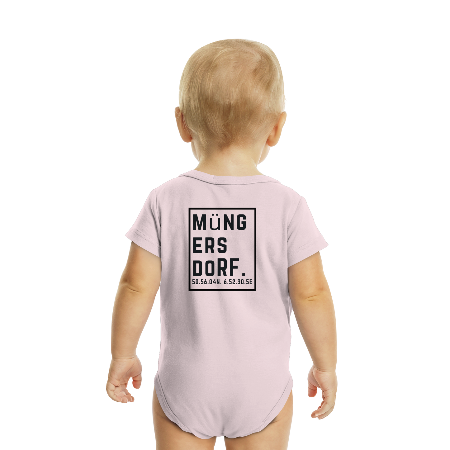 Müngersdorf Koordinaten (großer Druck auf dem Rücken) - Organic Baby Bodysuit