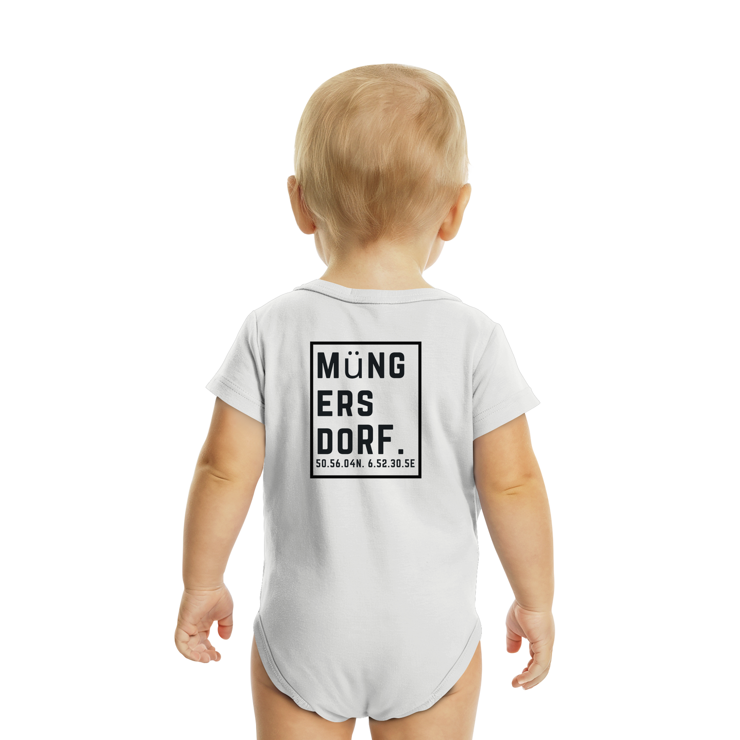 Müngersdorf Koordinaten (großer Druck auf dem Rücken) - Organic Baby Bodysuit