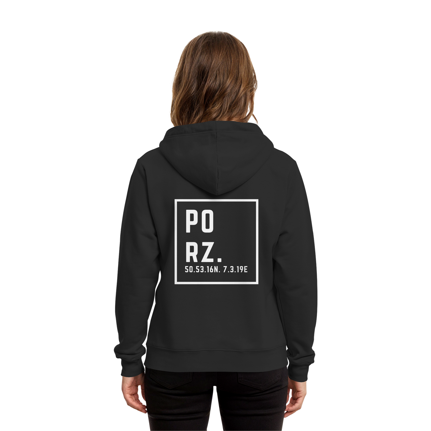 Porz Koordinaten (großer Druck Rücken) - Organic Hoodie B&C