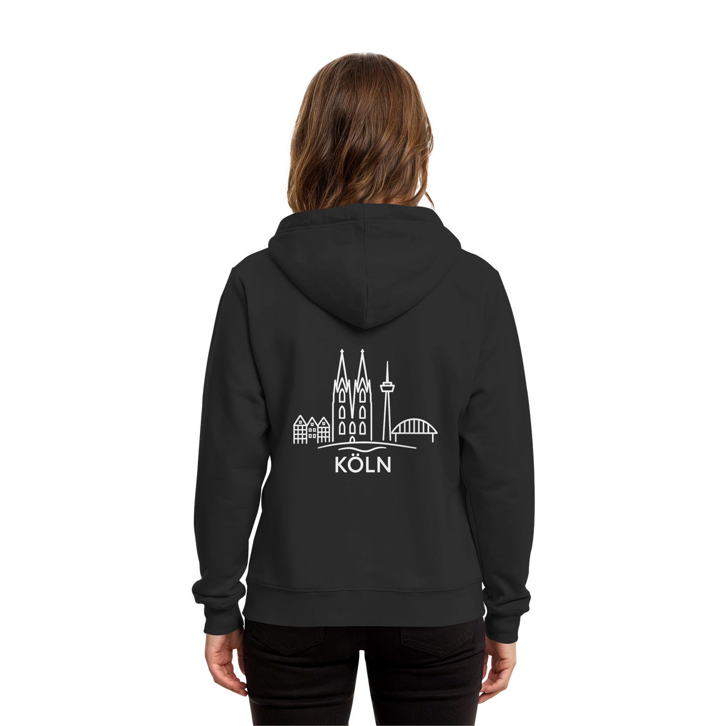 Köln Skyline (großer Druck auf dem Rücken) - Organic Hoodie B&C