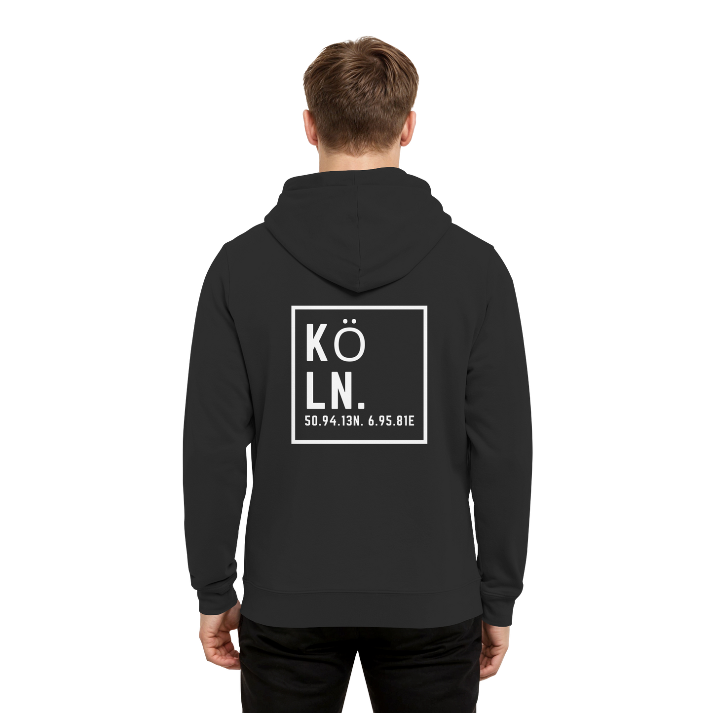 Köln Koordinaten (großer Druck auf dem Rücken) - Organic Hoodie B&C