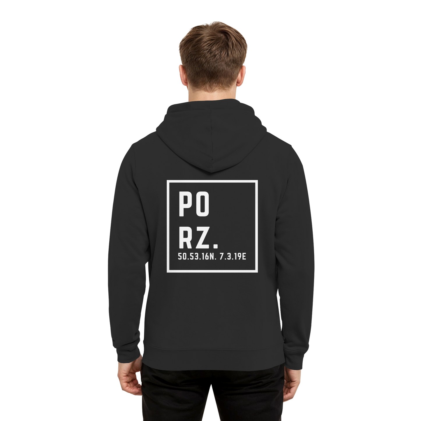 Porz Koordinaten (großer Druck Rücken) - Organic Hoodie B&C