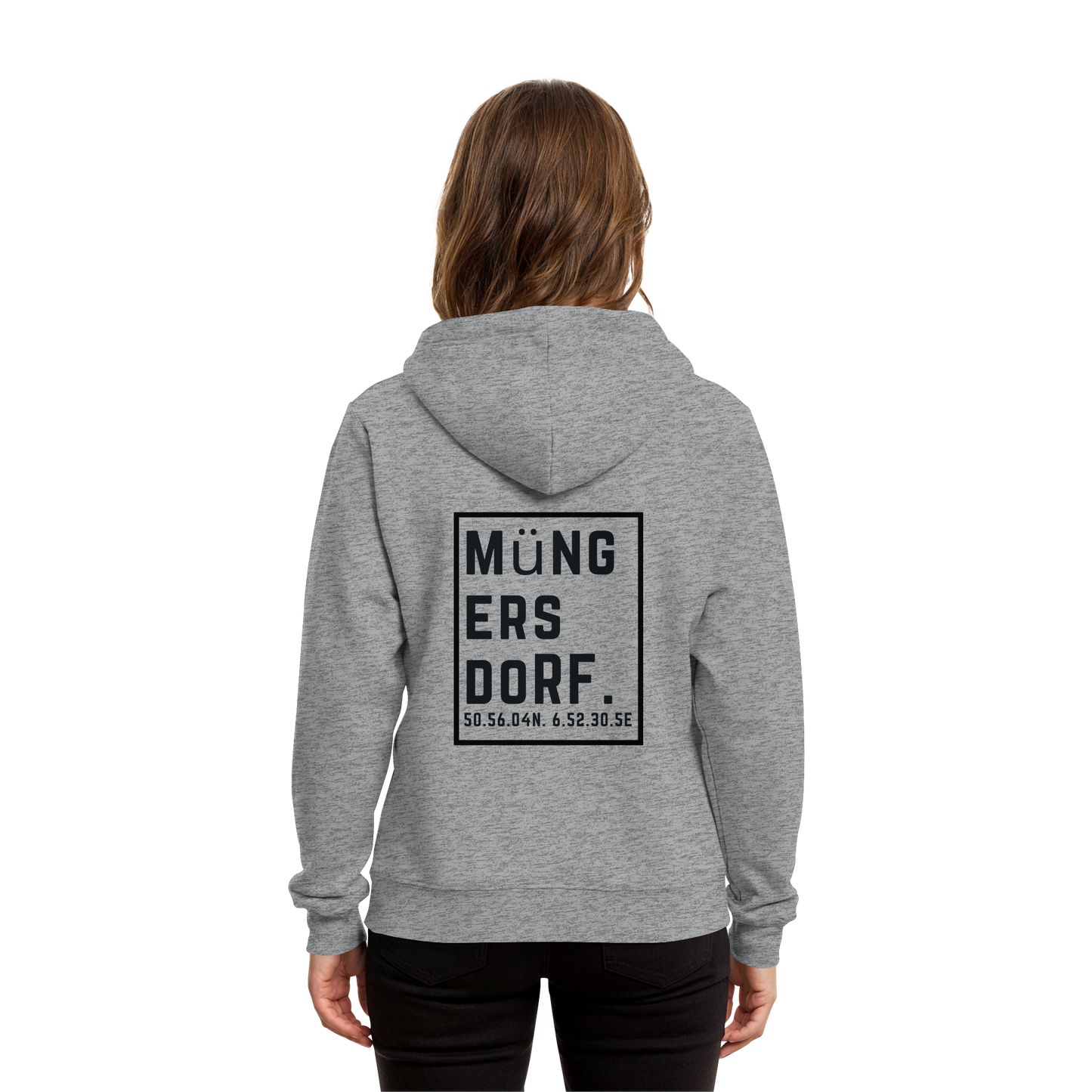 Müngersdorf Koordinaten (großer Druck auf dem Rücken) - Organic Hoodie B&C