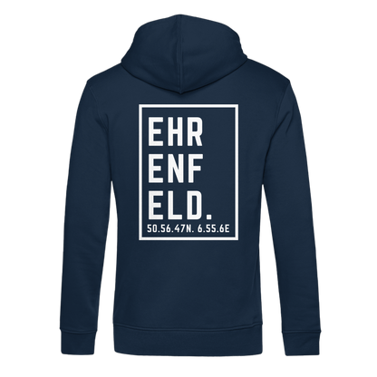 Ehrenfeld Koordinaten (großer Druck auf dem Rücken) - Organic Hoodie B&C