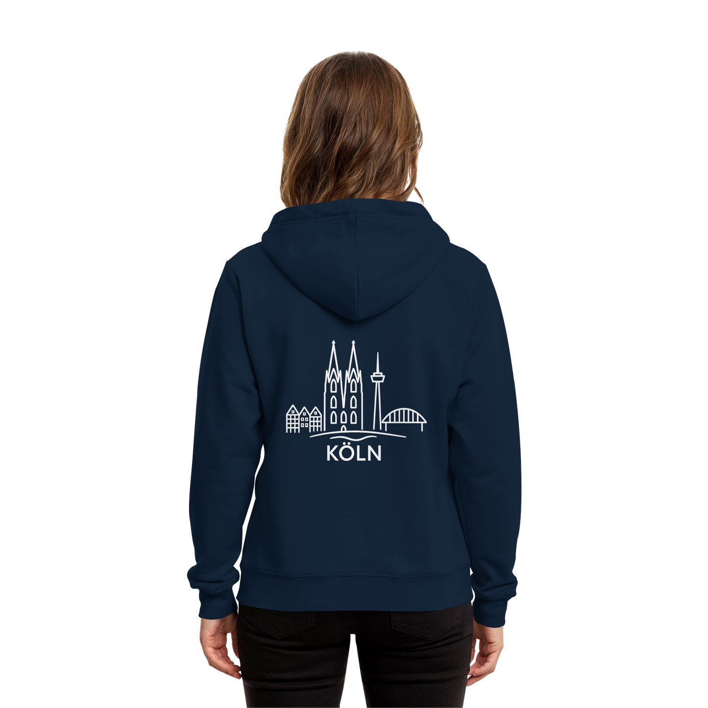 Köln Skyline (großer Druck auf dem Rücken) - Organic Hoodie B&C