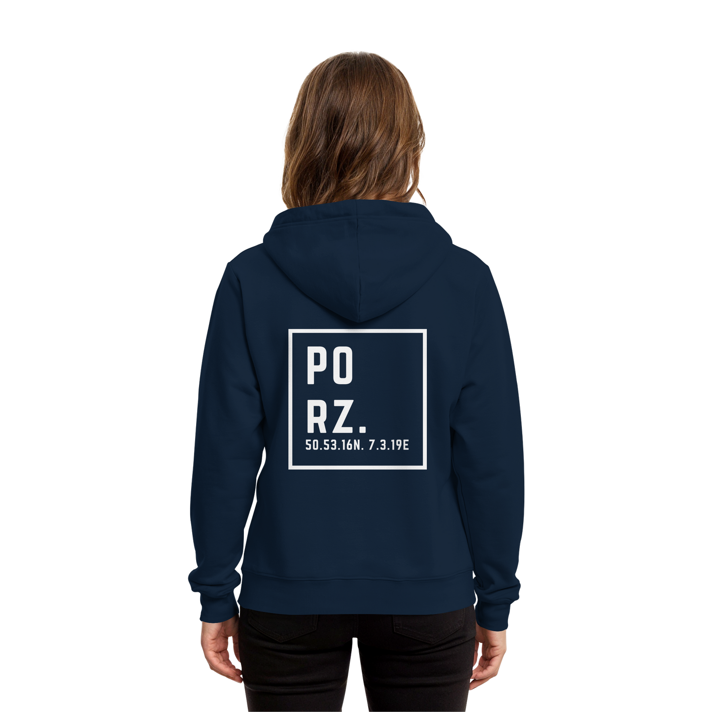 Porz Koordinaten (großer Druck Rücken) - Organic Hoodie B&C