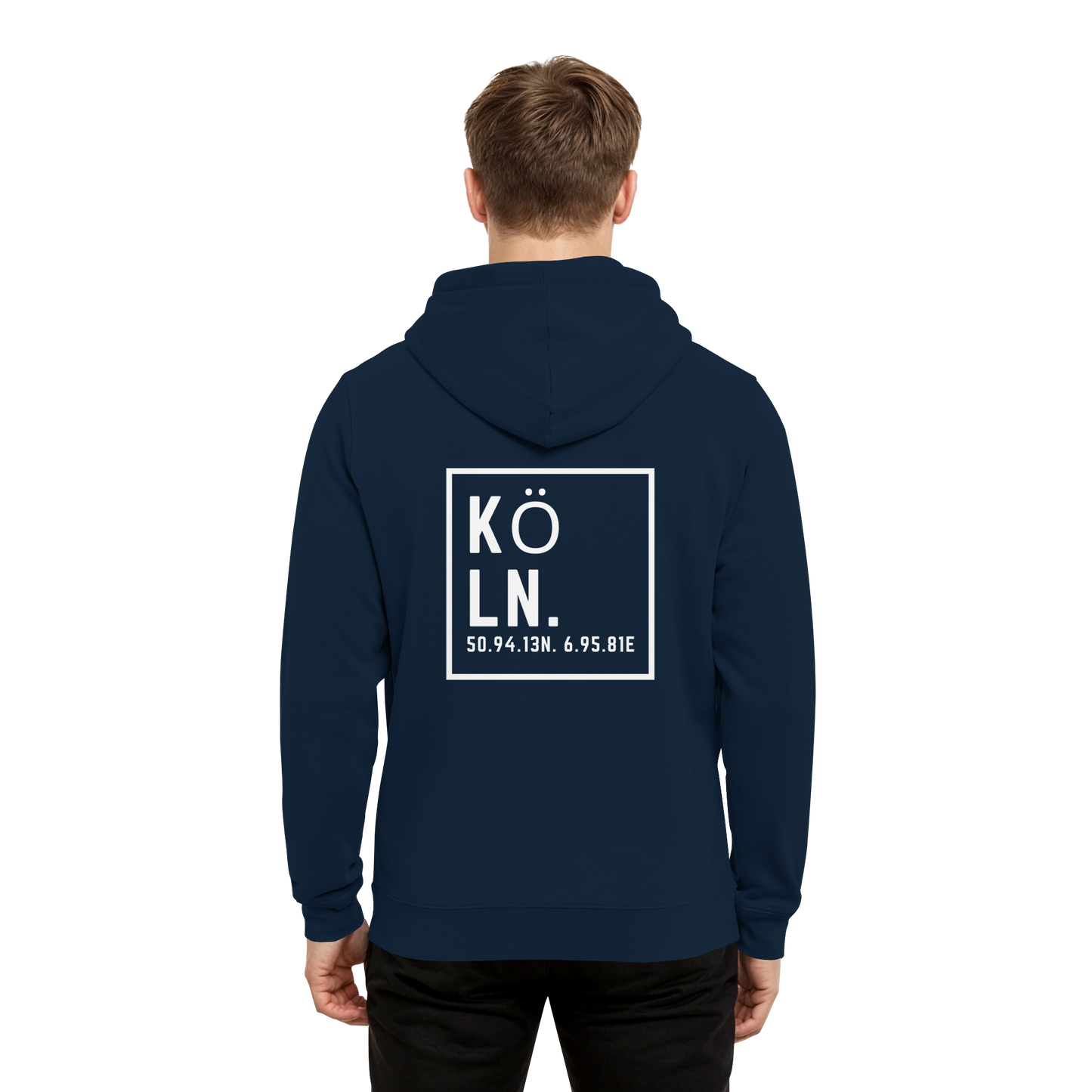 Köln Koordinaten (großer Druck auf dem Rücken) - Organic Hoodie B&C
