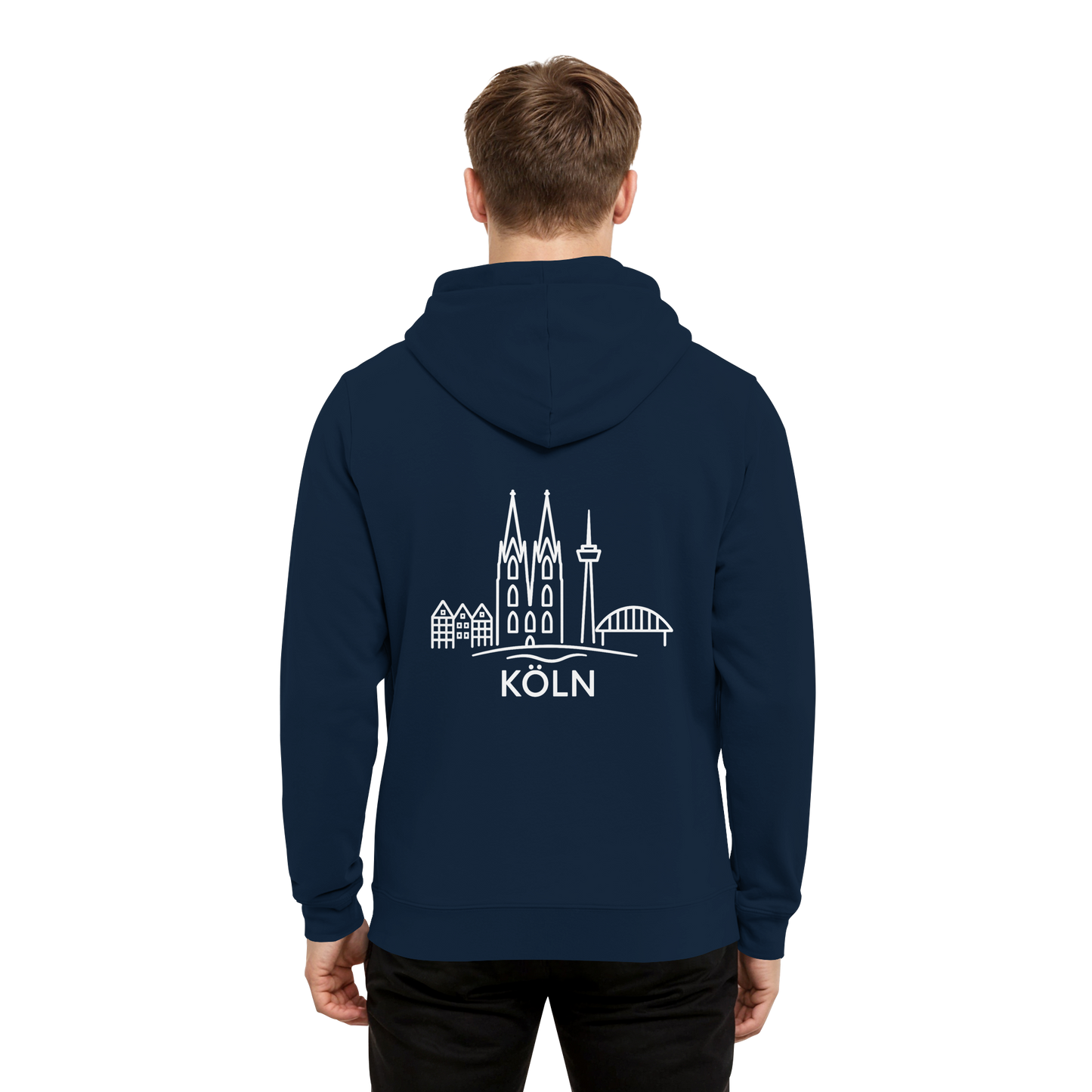 Köln Skyline (großer Druck auf dem Rücken) - Organic Hoodie B&C