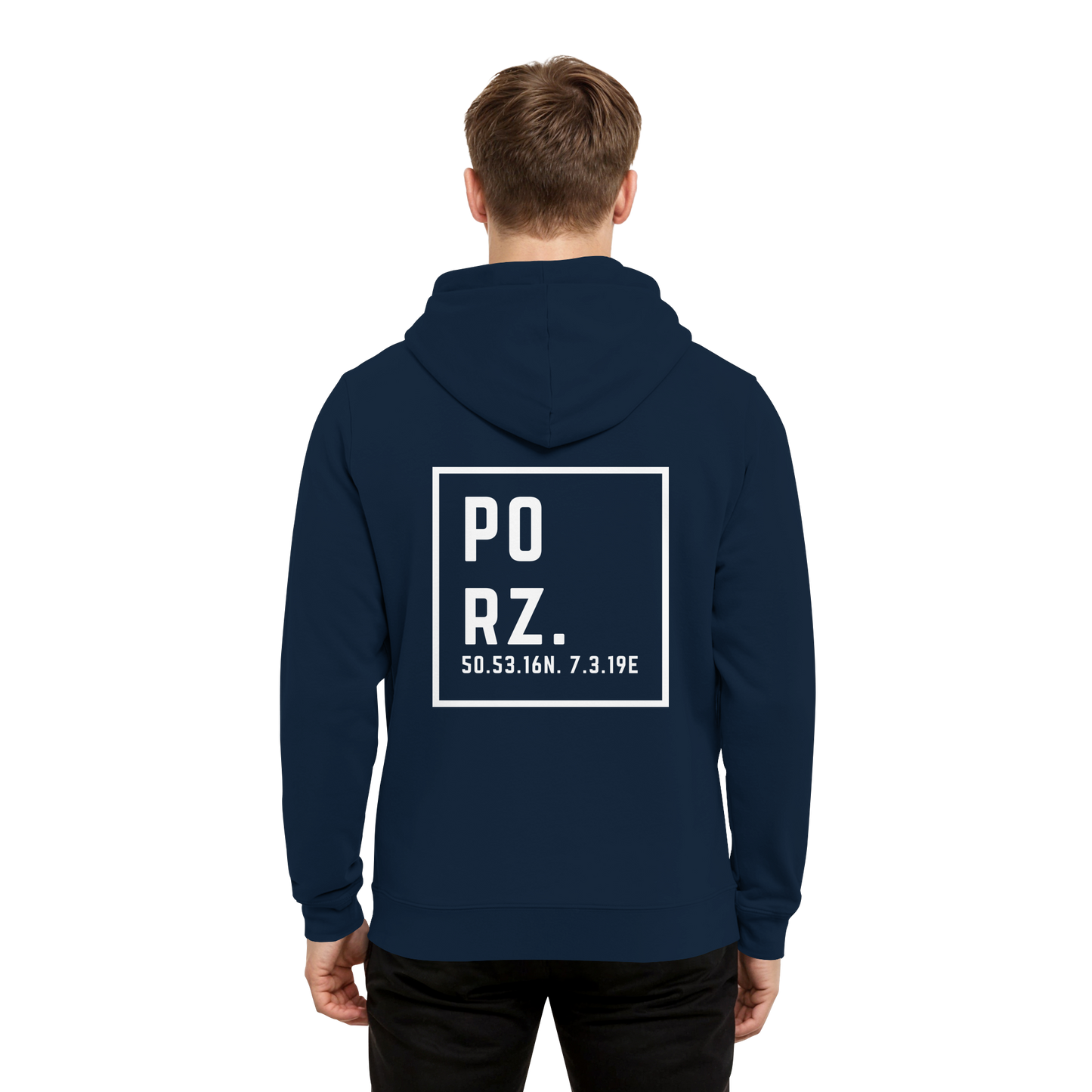 Porz Koordinaten (großer Druck Rücken) - Organic Hoodie B&C