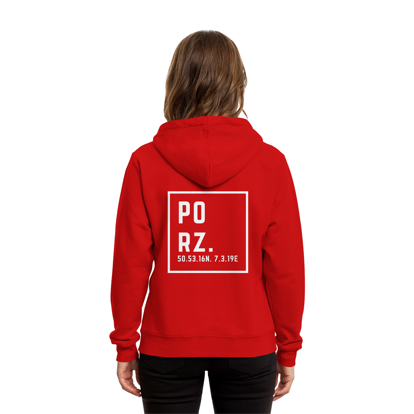 Porz Koordinaten (großer Druck Rücken) - Organic Hoodie B&C