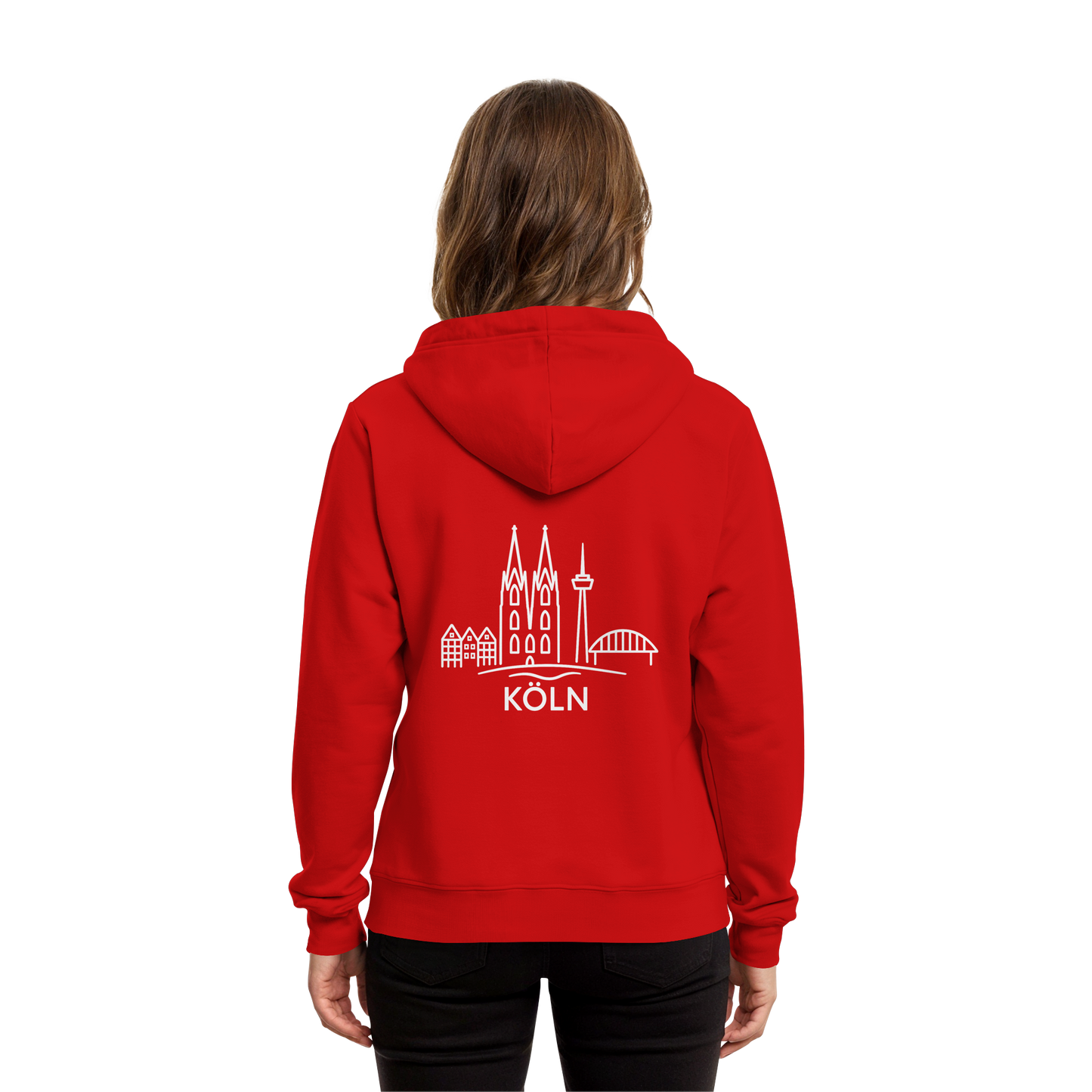 Köln Skyline (großer Druck auf dem Rücken) - Organic Hoodie B&C