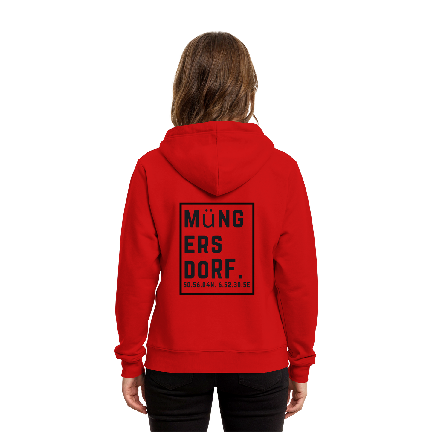 Müngersdorf Koordinaten (großer Druck auf dem Rücken) - Organic Hoodie B&C
