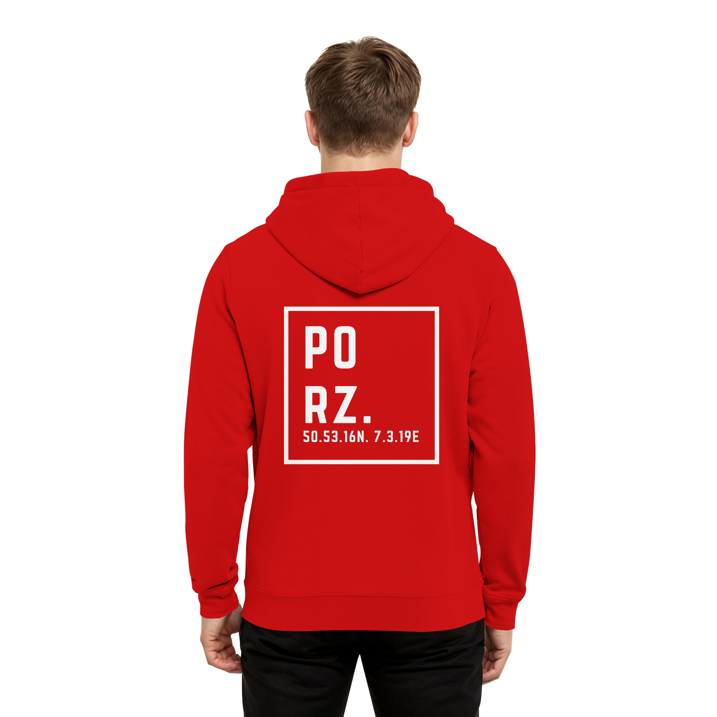 Porz Koordinaten (großer Druck Rücken) - Organic Hoodie B&C