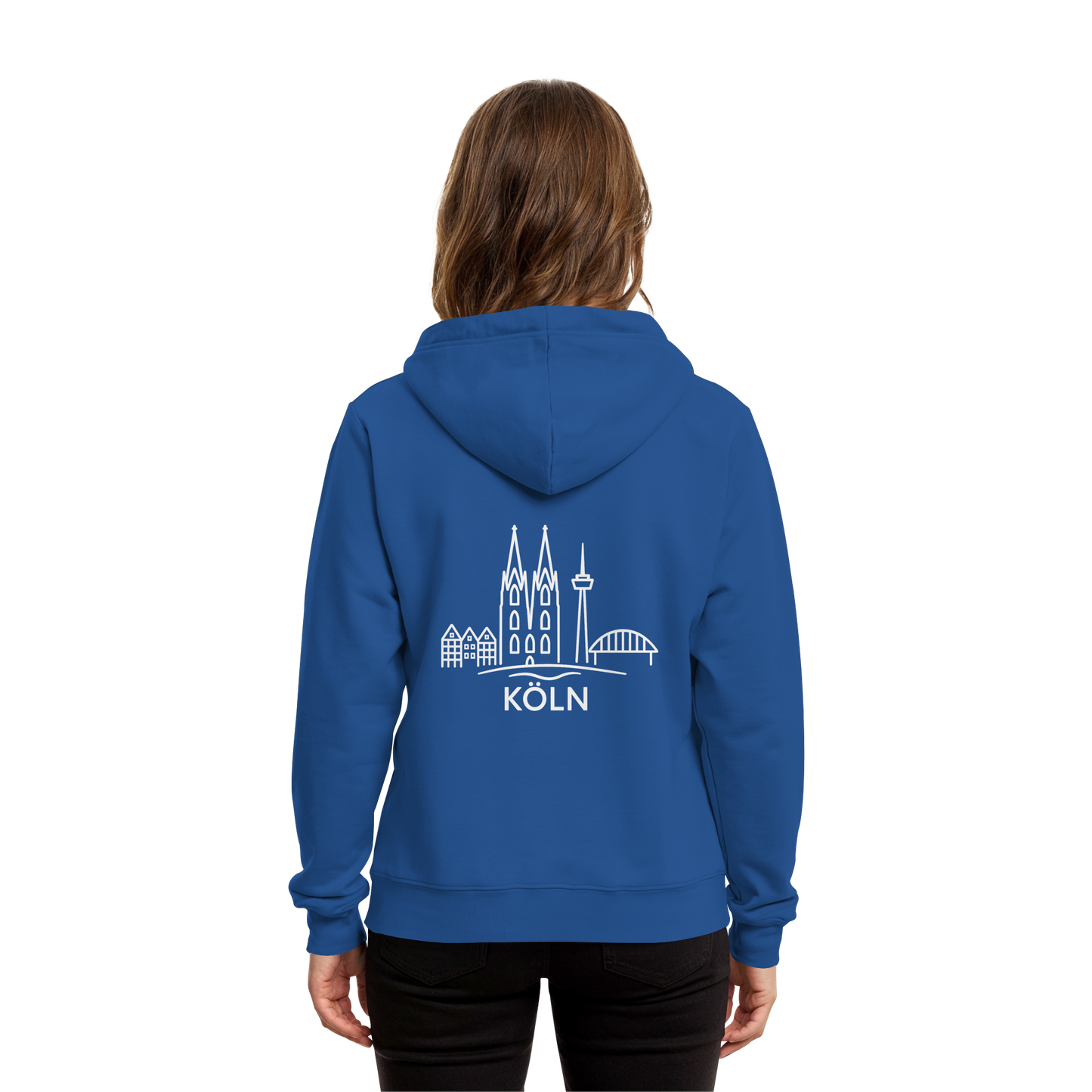 Köln Skyline (großer Druck auf dem Rücken) - Organic Hoodie B&C