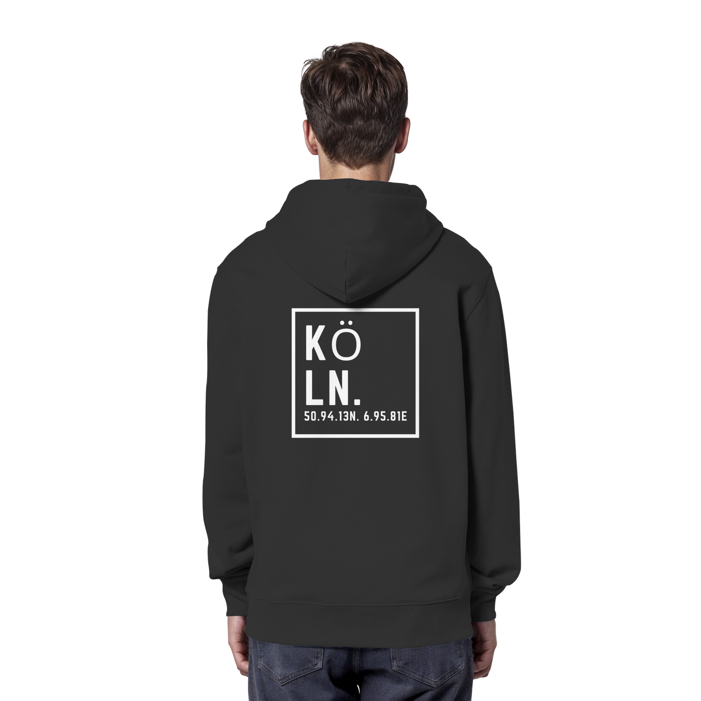 Köln Koordinaten (großer Druck auf dem Rücken) - Organic Hoodie